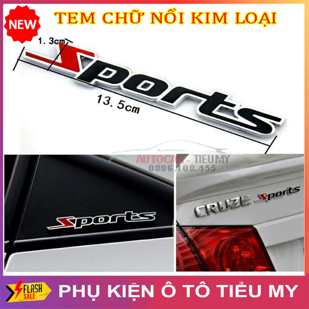 Tem Chữ Nổi 3D SPORTS Với Chất Liệu Kim Loại Trang Trí Xe Ô Tô - Xe Máy, Mang Phong Cách Thể Thao và Cá Tính