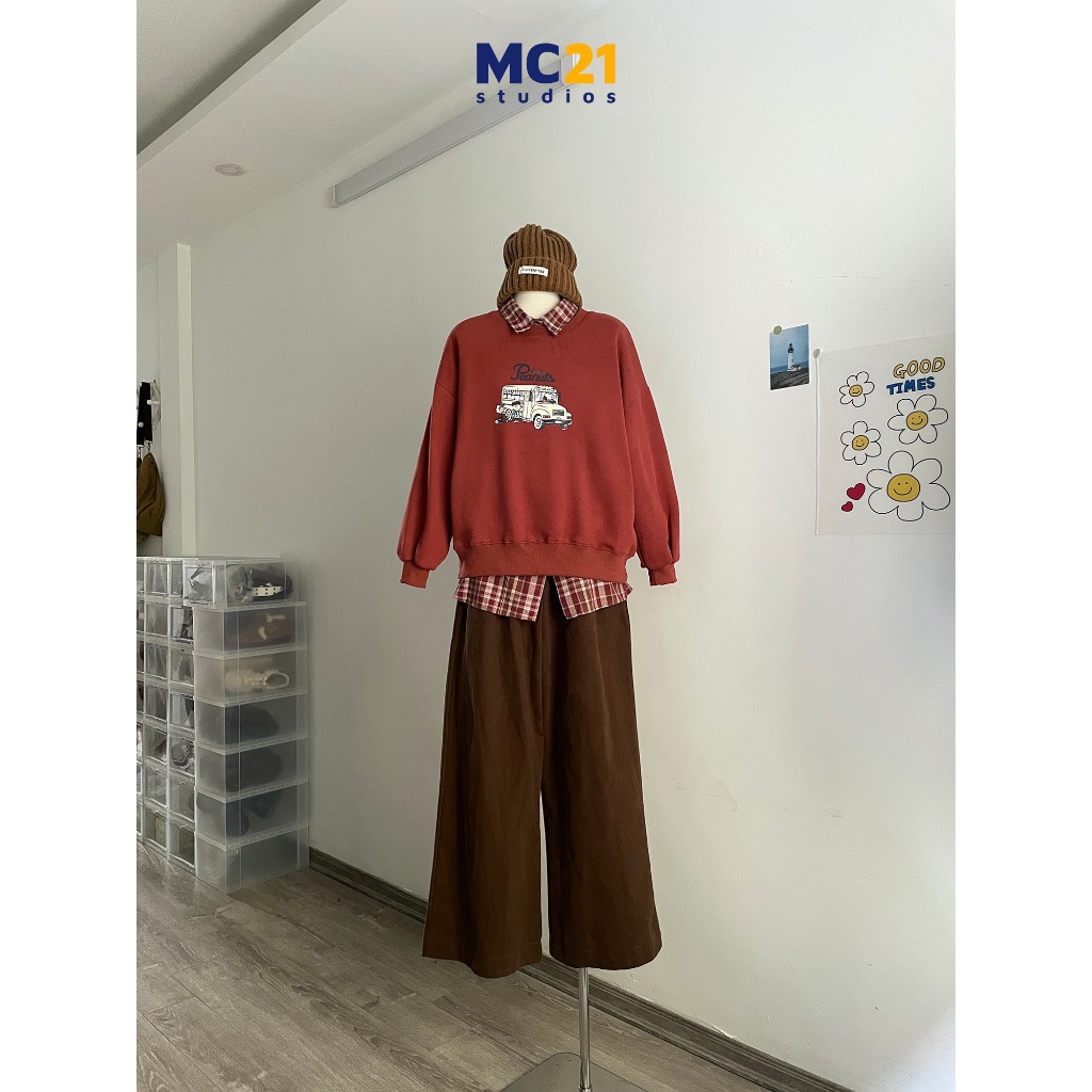 Áo sweater rộng vừa MC21.STUDIOS nam nữ Unisex Ulzzang Streetwear Hàn Quốc chất nỉ lót bông dày dặn mềm mịn A3836