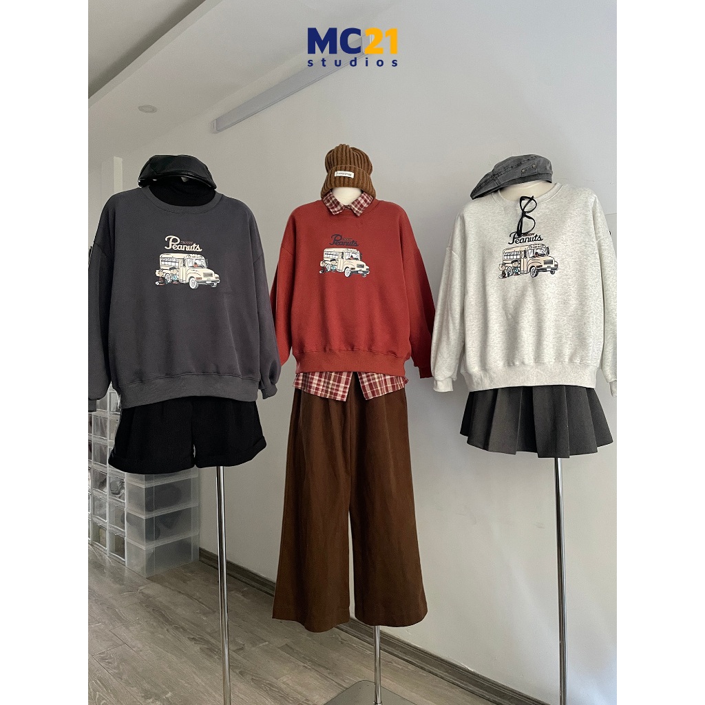 Áo sweater rộng vừa MC21.STUDIOS nam nữ Unisex Ulzzang Streetwear Hàn Quốc chất nỉ lót bông dày dặn mềm mịn A3836