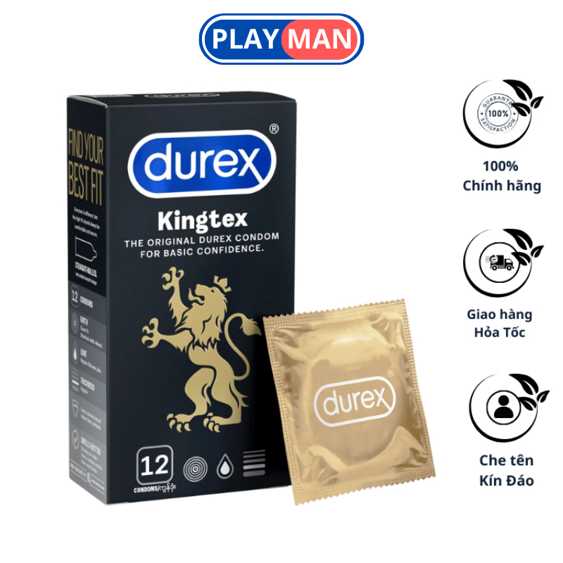 Bao cao su Durex Kingtex bôi trơn,ôm sát, hộp 12 bao chính hãng
