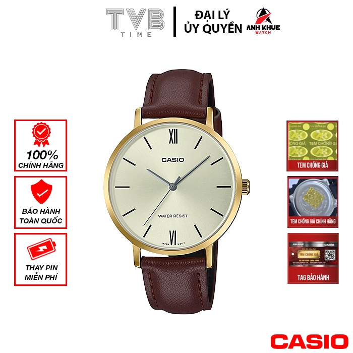 Đồng hồ nữ dây da Casio chính hãng LTP-VT01GL-9BUDF (34mm)