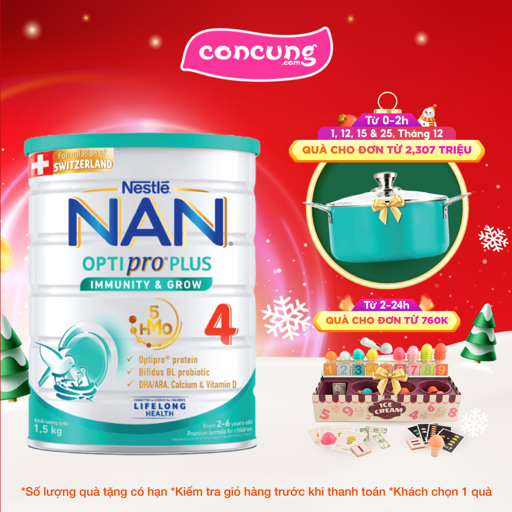 Sữa Nan Optipro PLUS 4 1.5kg, với 5HMO, Công thức từ Thụy Sĩ (2-6 tuổi)