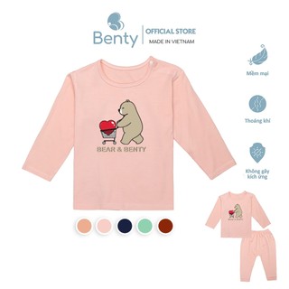 Bộ dài tay cài vai in hình gấu BENTY BT001 cotton mềm mịn mát, đồ dài mặc ngủ cho trẻ em