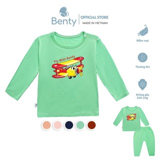 Bộ dài tay cài vai in hình máy bay BENTY BT038 cotton mềm mịn mát, đồ bộ trẻ em cao cấp