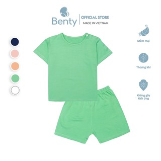 Bộ cộc tay cài vai trơn basic BENTY cotton mềm mịn mát, đồ bộ dễ thương bé trai bé gái