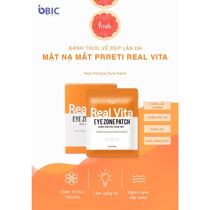 [QUÀ TẶNG KHÔNG BÁN] Mặt nạ mắt 30 miếng Prreti Real Vita vitamin C dưỡng ẩm giảm quầng thâm mắt và ngăn ngừa nếp nhăn