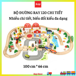 Bộ đường ray xe lửa gỗ 120 pcs , biến đổi mẫu đa dạng