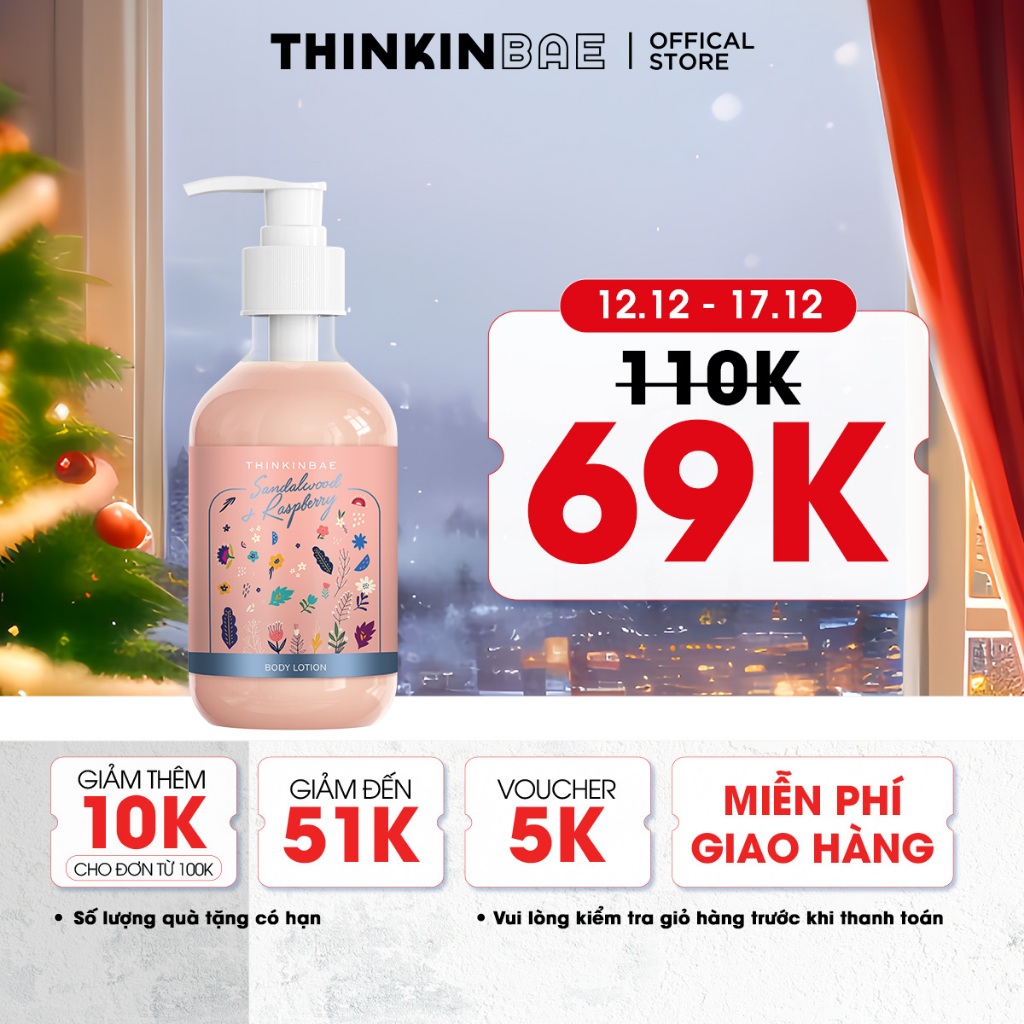 Sữa Dưỡng Thể Cấp Ẩm Thinkinbae hương Gỗ Đàn Hương và Quả Mâm Xôi 300ml
