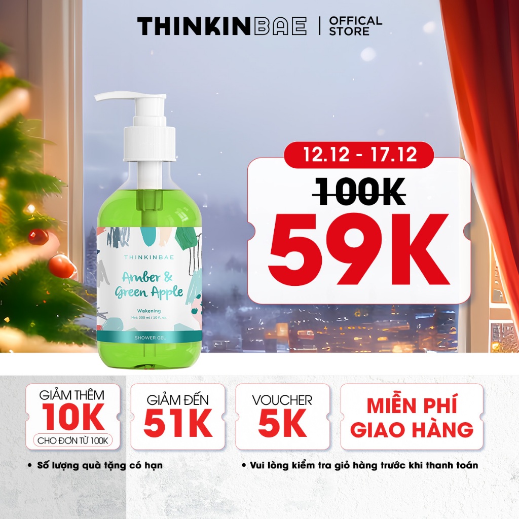 Sữa Tắm Dưỡng Ẩm THINKINBAE hương Hổ phách và Táo xanh 300ml
