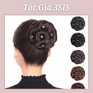 Búi tóc giả hoa đính đá trung niên, búi tóc giả dày cô dâu