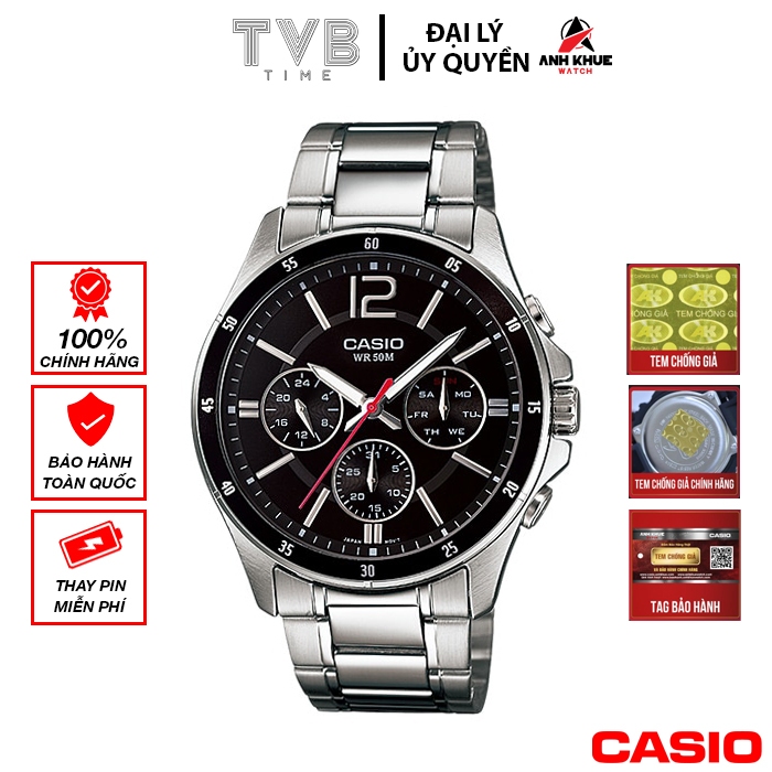 Đồng hồ nam dây kim loại Casio chính hãng MTP-1374D-1AVDF (43mm)