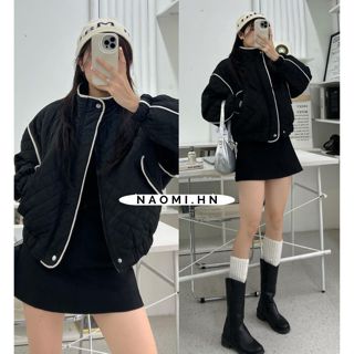 Áo phao nữ quả trám croptop phối viền siêu nhẹ cực ấm. Áo khoác phao nữ phối viền độc lạ hoạ tiết quả trám dáng ngắn.