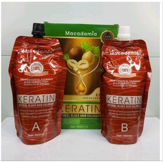 Nhuộm thảo dược phủ bạc đen và nâu keratin macadamia 500ml×2