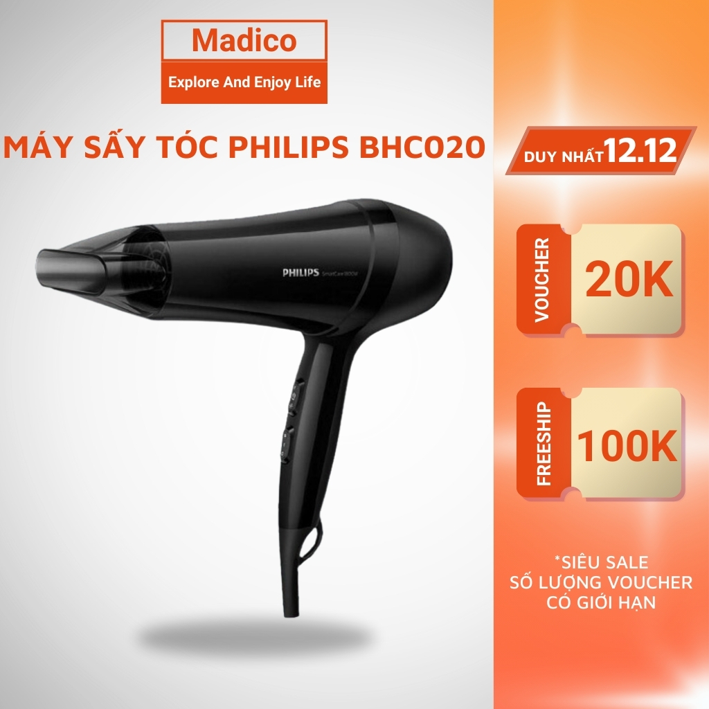 Máy sấy tóc Philips tạo kiểu tóc chuyên nghiệp chuẩn salon 2 chiều nóng lạnh công suất lớn 1800W BHC020