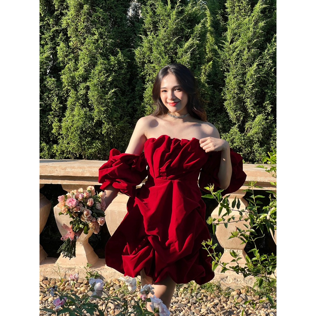 Đầm nữ dự tiệc Lena dress có bigsize thiết kế cúp ngực xòe tay bồng nhún CaoCaobycaochen | BigBuy360 - bigbuy360.vn