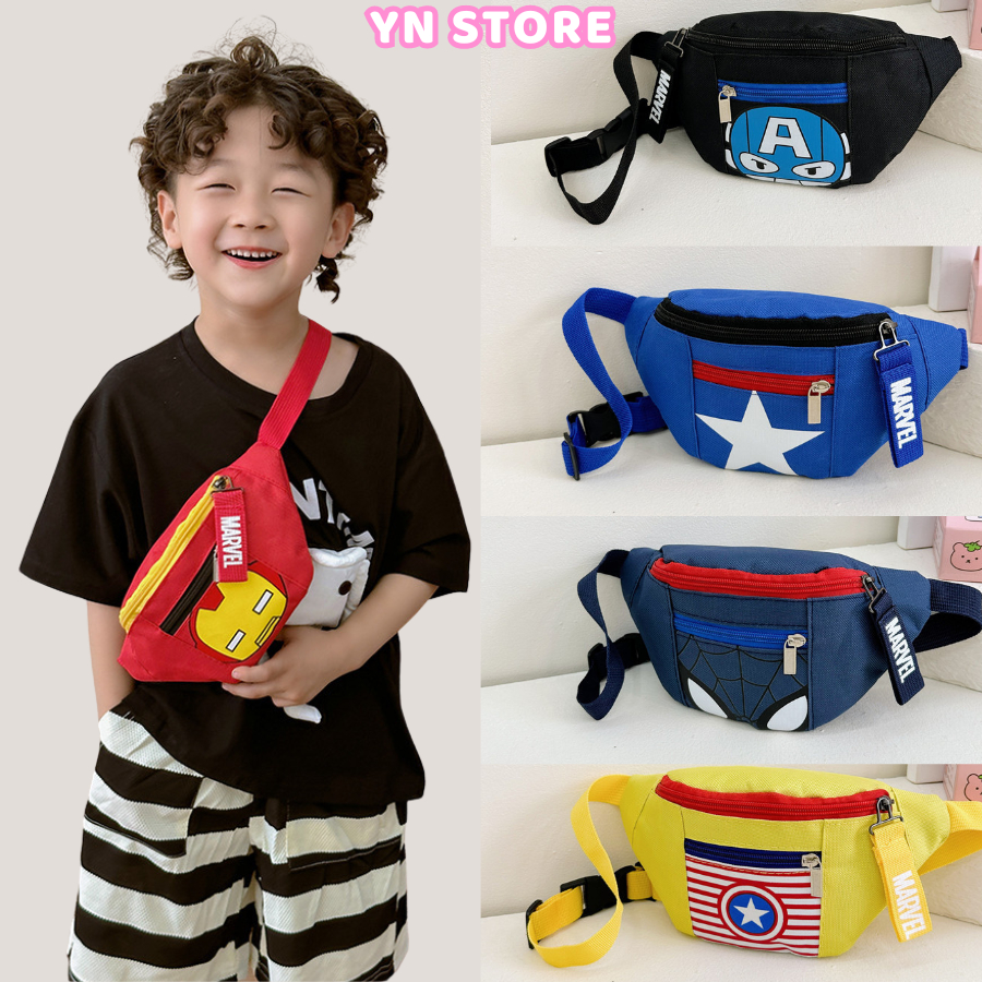 Túi đeo chéo siêu nhân mini cho bé trai bé gái, túi đeo mini thời trang 2 ngăn hoạt hình siêu nhân Marvel đi chơi Tết
