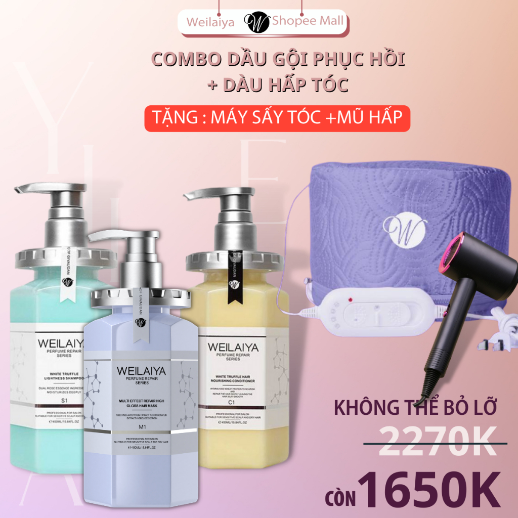 Combo Dầu gội phục hồi đa tầng nấm truffle + dầu hấp tóc tóc Weilaiya, TẶNG Máy sấy+Mũ hấp