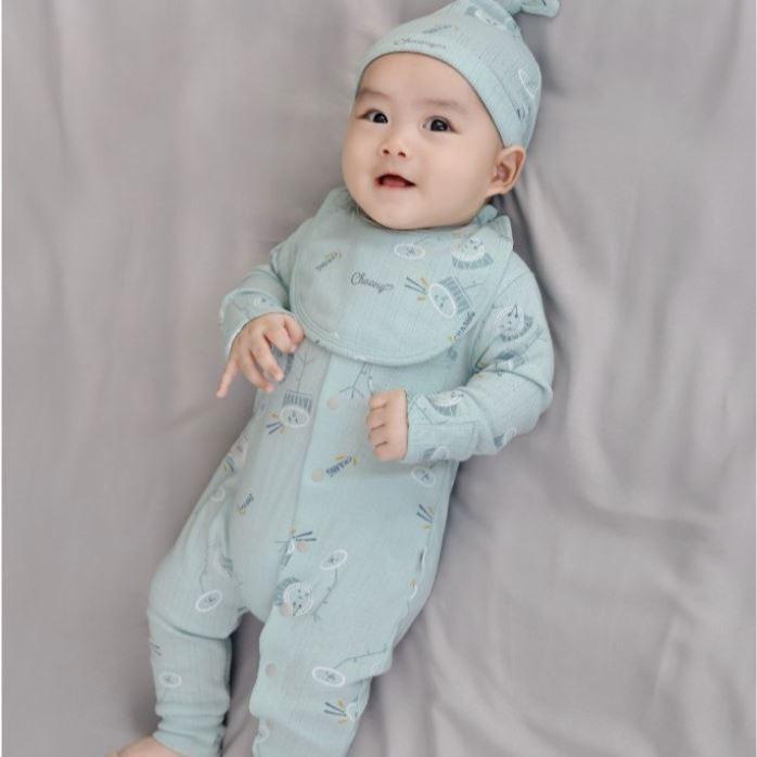 Bộ body dài tay cúc chéo họa tiết music hồng, cam, ghi, xanh