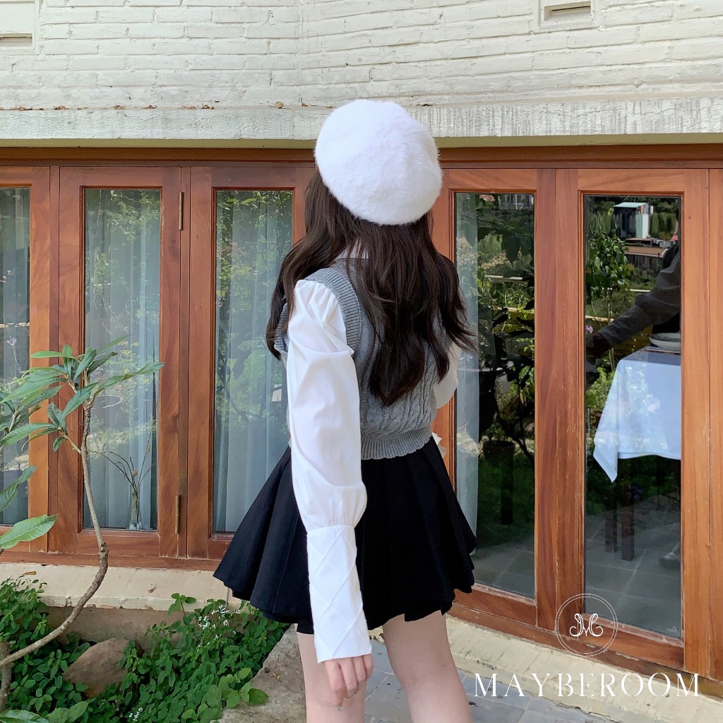 Chân váy xếp ly chữ A 2 tầng cạp cao 2 màu đen trắng có may kèm lót quần Nadia Skirt Mayberoom