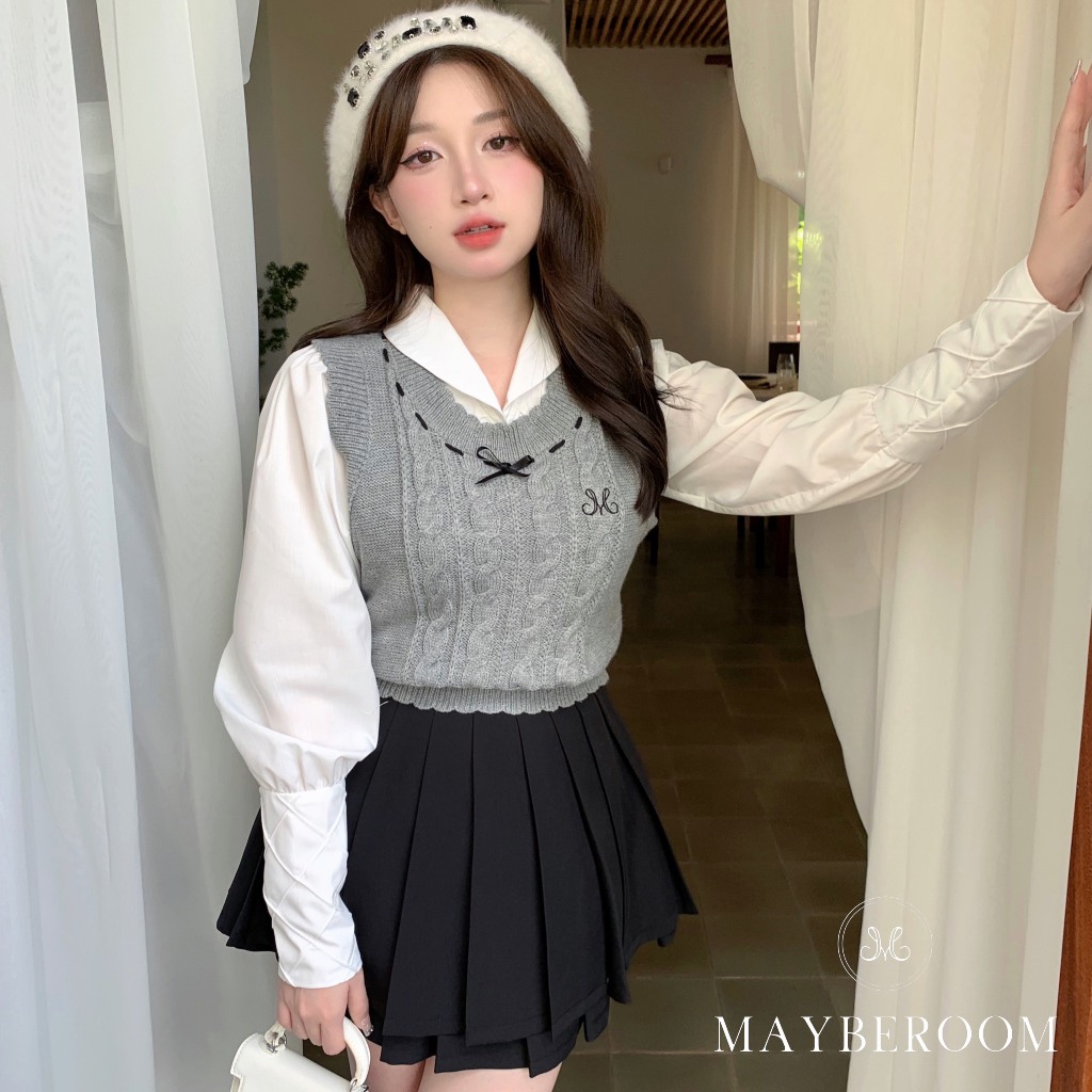 Chân váy xếp ly chữ A 2 tầng cạp cao 2 màu đen trắng có may kèm lót quần Nadia Skirt Mayberoom