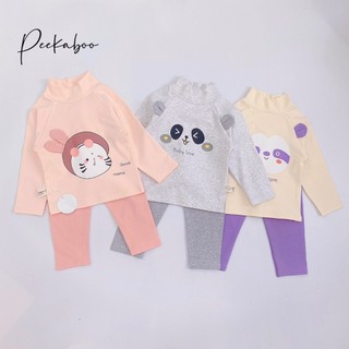Bộ quần áo dài tay cổ lọ pekapoo chất cotton len dày dặn cho bé trai bé gái