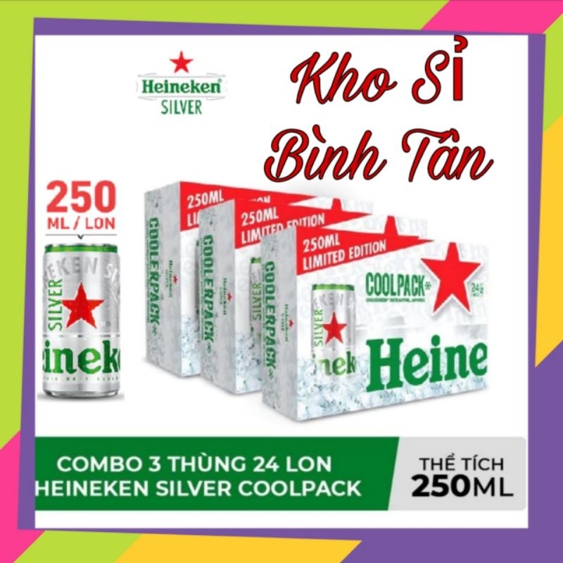 LON NHỎ _ COMBO 3 Thùng 24 lon bia Heineken Silver 250ml