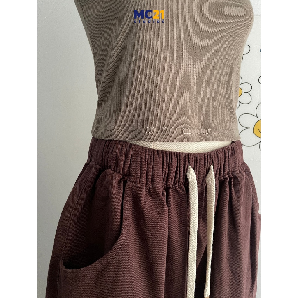 Quần baggy kaki MC21.STUDIOS dáng dài ống rộng lưng chun cạp cao bigsize Unisex Ulzzang Streetwear Hàn Quốc Q3805