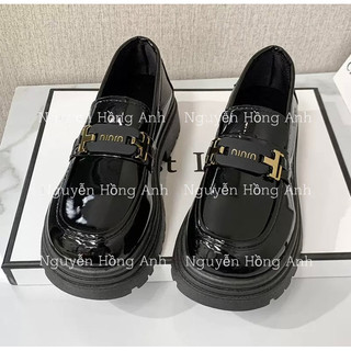Giày đốc da bóng mũi tròn chữ min đế độn cao 5p cho nữ g190
