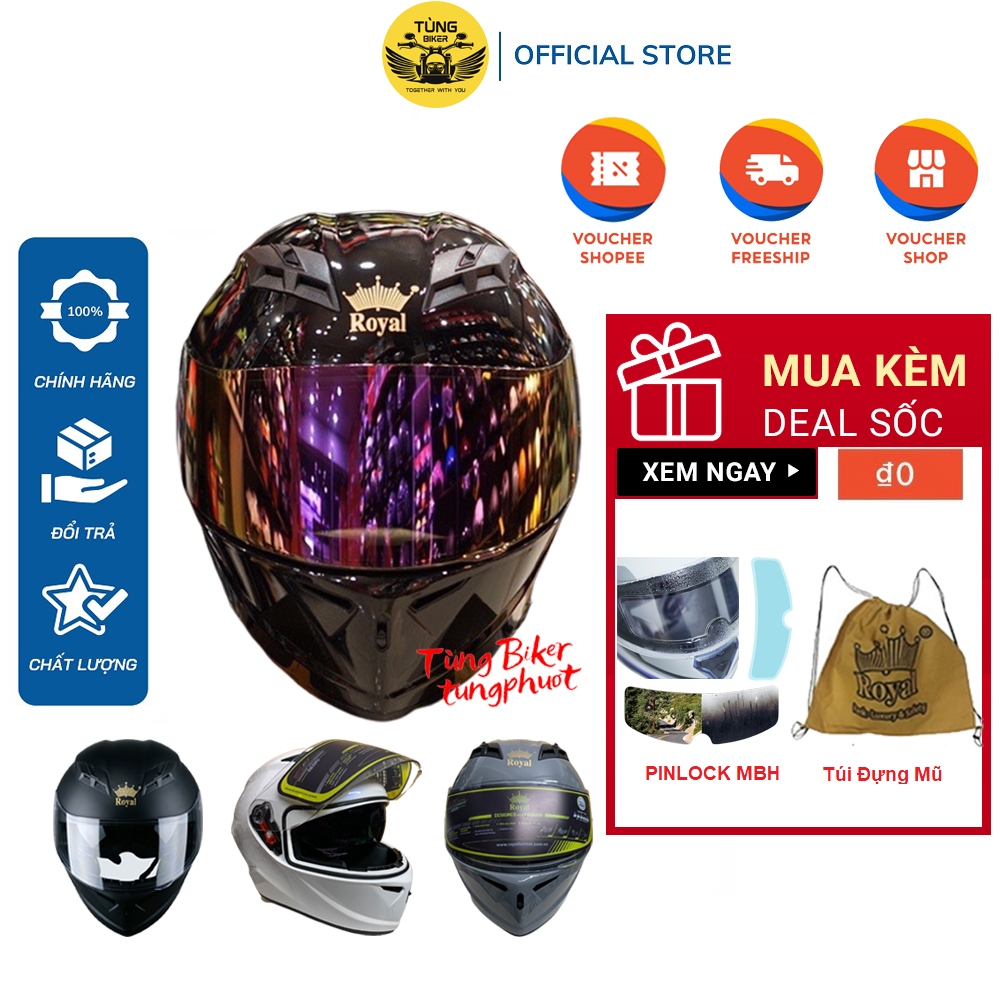 Mũ Bảo Hiểm Full face 2 Kính ROYAL M266 Màu Trơn (TẶNG PINKLOCK)