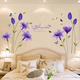 Tranh dán tường , decal dán tường trang trí phòng khách , phòng ngủ hoa tulip tím