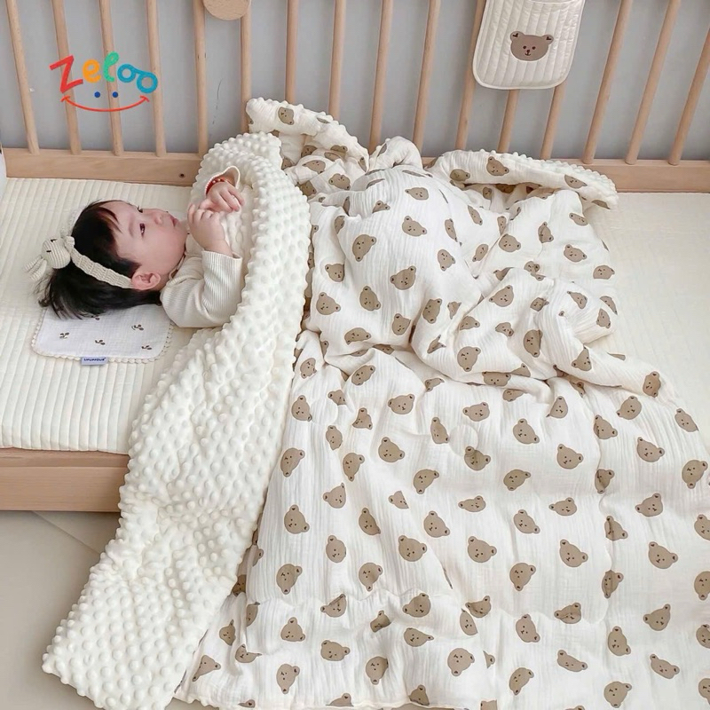 Chăn Trần Bông Hạt Đậu Mềm Mịn Ấm Áp Kích Thước 1m1x1m1 BabyShop24h