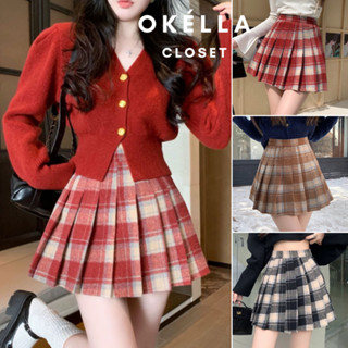 Váy tennis xếp ly kẻ sọc CARO, chân váy ngắn chất dạ mềm cao cấp Okélla (có quần bảo hộ)