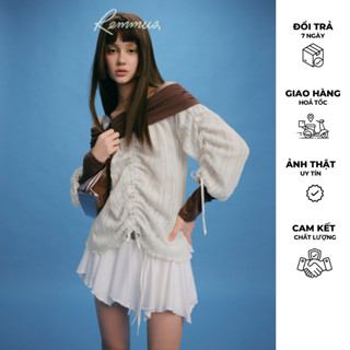 Liah Top - Áo len trễ vai phối nâu Remmus cho nữ