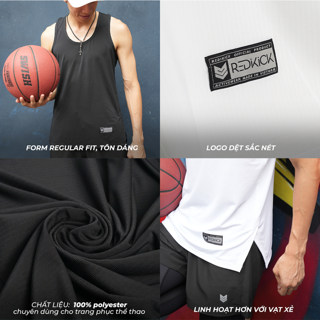 Áo ba lỗ thể thao Redikick Tanktop co giãn thoáng mát chơi Bóng rổ Bóng đá Tập Gym Tennis Bóng chuyền