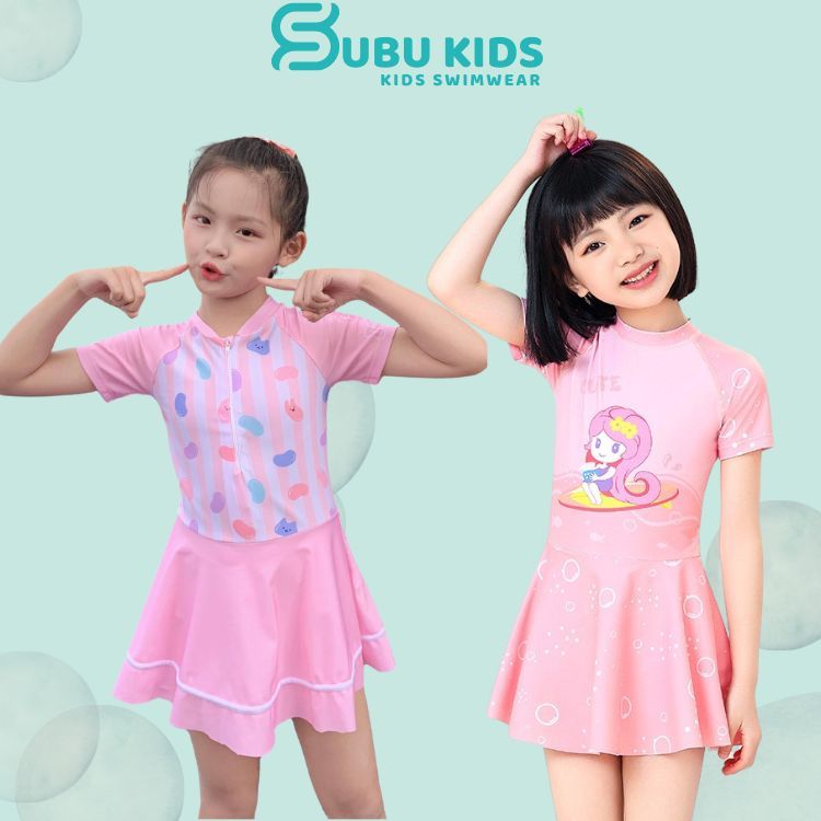 Đồ bơi bé gái dạng váy có quần đùi trong họa tiết màu sắc tươi sáng mẫu mới 2023