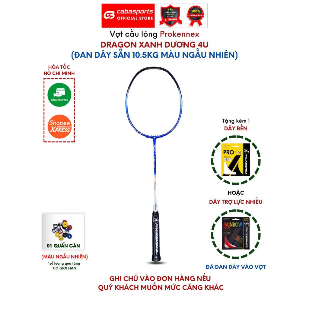 Vợt cầu lông Prokennex Dragon đã đan dây 10.5kg chuyên công mạnh mẽ, vợt cầu lông carbon cao cấp