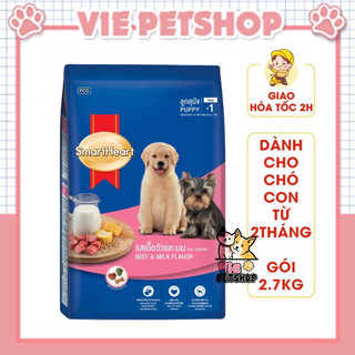 Thức ăn hạt smartheart puppy vị bò và sữa cho chó con gói 2.7kg | vie petshop