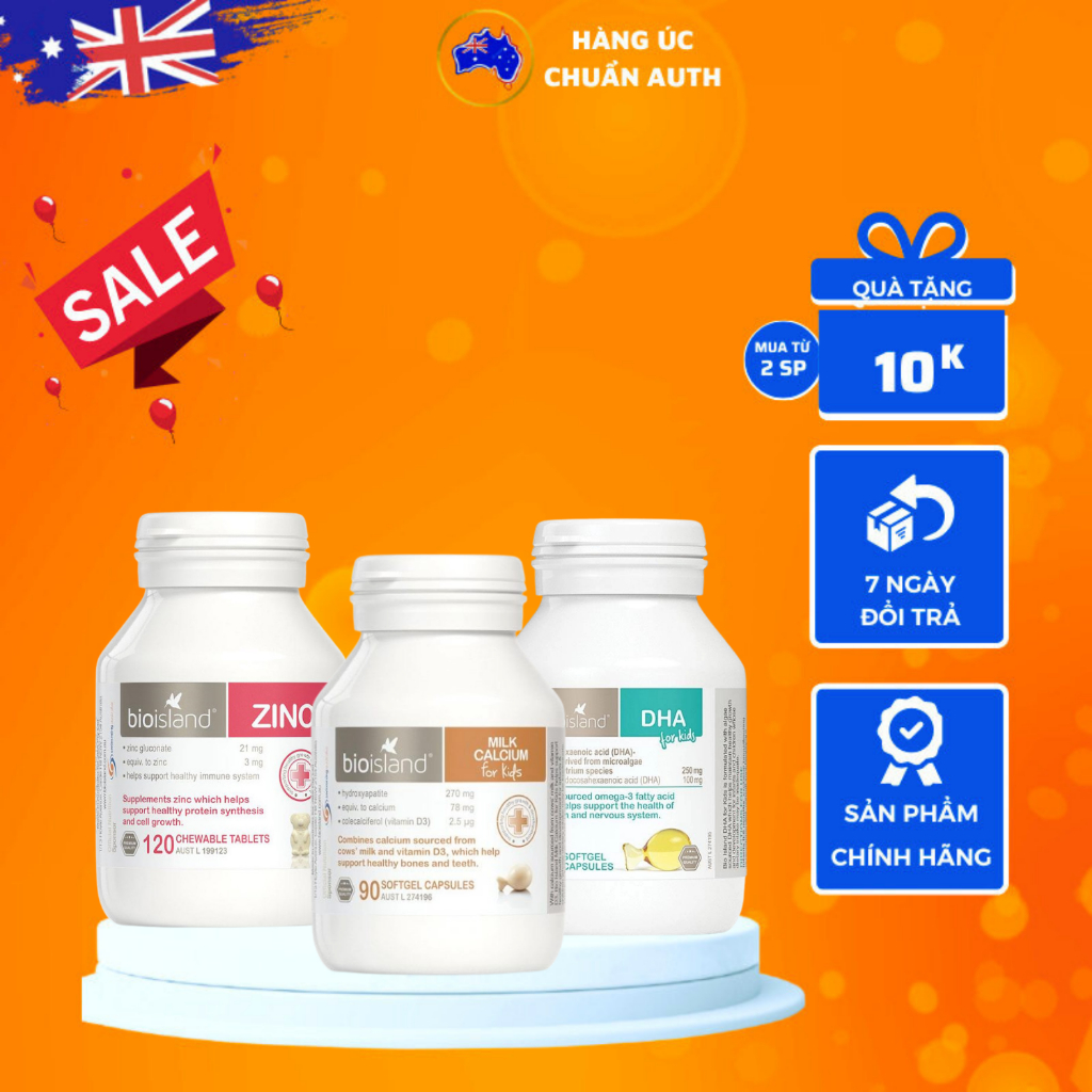 Combo phát triển toàn diện cho bé Bio Island - Kẽm, Dha, Canxi BioIsland của Úc