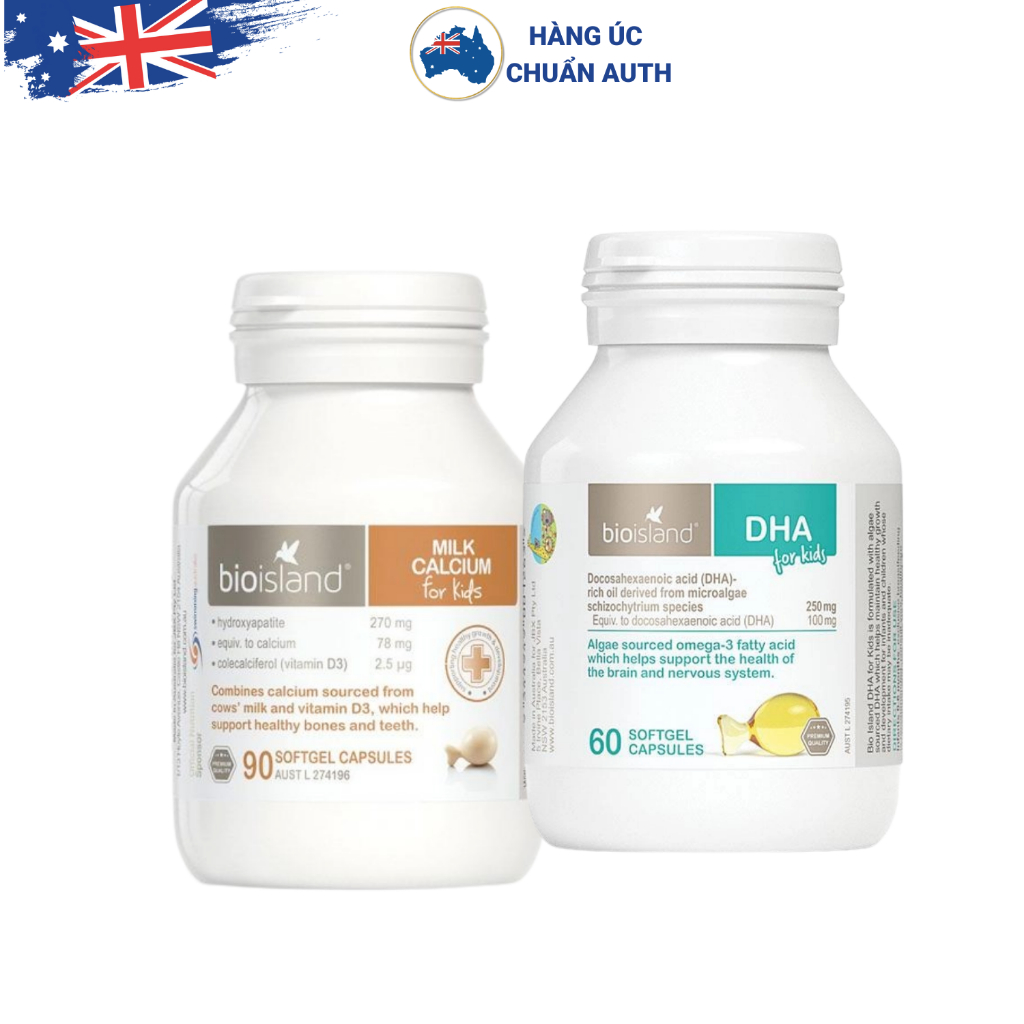 Combo phát triển toàn diện cho bé Bio Island - Kẽm, Dha, Canxi BioIsland của Úc
