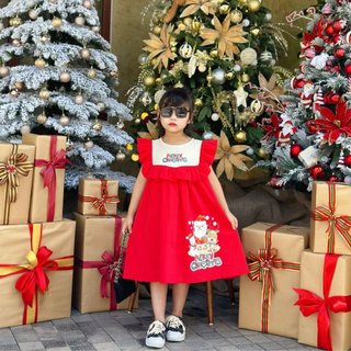 Váy công chúa noel giáng sinh màu đỏ Miakids bèo viền cho bé gái 1 đến 10 tuổi SHUSHI babyshop