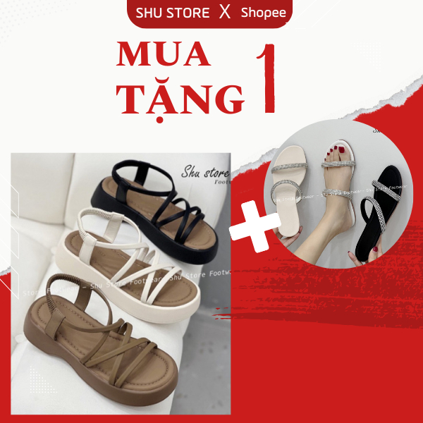 Sandal bánh mì Shu Store quai chéo cao 5cm quai chun đi học đi chơi xinh xắn thời trang cho nữ