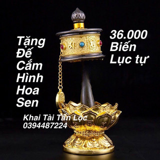 Kinh luân cầm tay Tây Tạng Lục tự Om Mani 18cm tặng đế cắm - bánh xe cầu nguyện