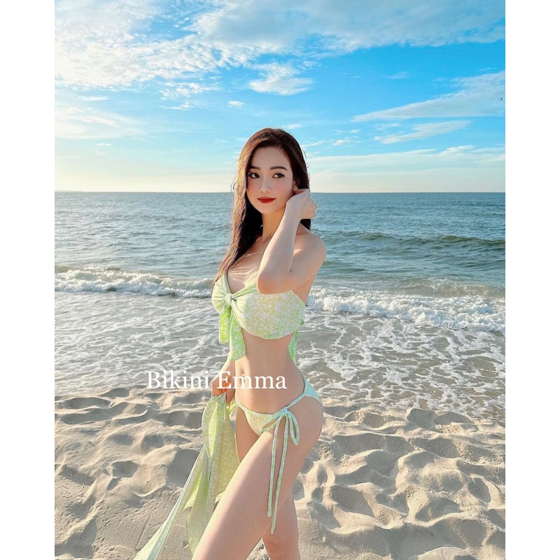 Bikini 2 Mảnh Cột Nơ EMMA Hoạ Tiết Hoa Nhí Xanh Tươi Mát