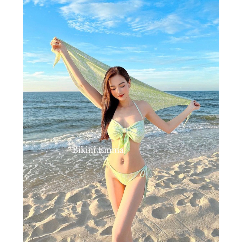 Bikini 2 Mảnh Cột Nơ EMMA Hoạ Tiết Hoa Nhí Xanh Tươi Mát