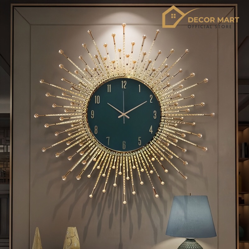 Đồng Hồ Treo Tường Trang Trí Phong Cách Bắc Âu Hợp Kim Đính Đá Cao Cấp Nghệ Thuật Kim Trôi DECOR MAR