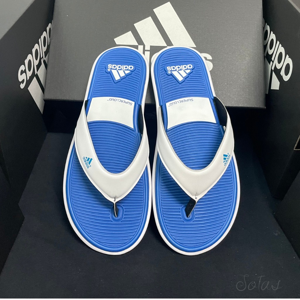 Dép kẹp/Dép xỏ ngón nam nữ Adidas trắng-xanh biển đế mềm, chống trượt/ Dép lào/ Flip-Flops/ Slipper