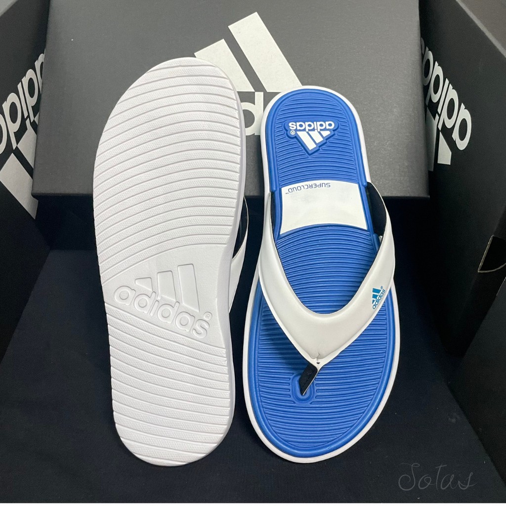 Dép kẹp/Dép xỏ ngón nam nữ Adidas trắng-xanh biển đế mềm, chống trượt/ Dép lào/ Flip-Flops/ Slipper