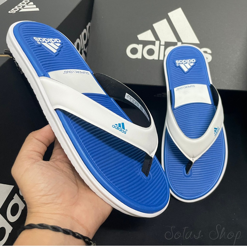 Dép kẹp/Dép xỏ ngón nam nữ Adidas trắng-xanh biển đế mềm, chống trượt/ Dép lào/ Flip-Flops/ Slipper