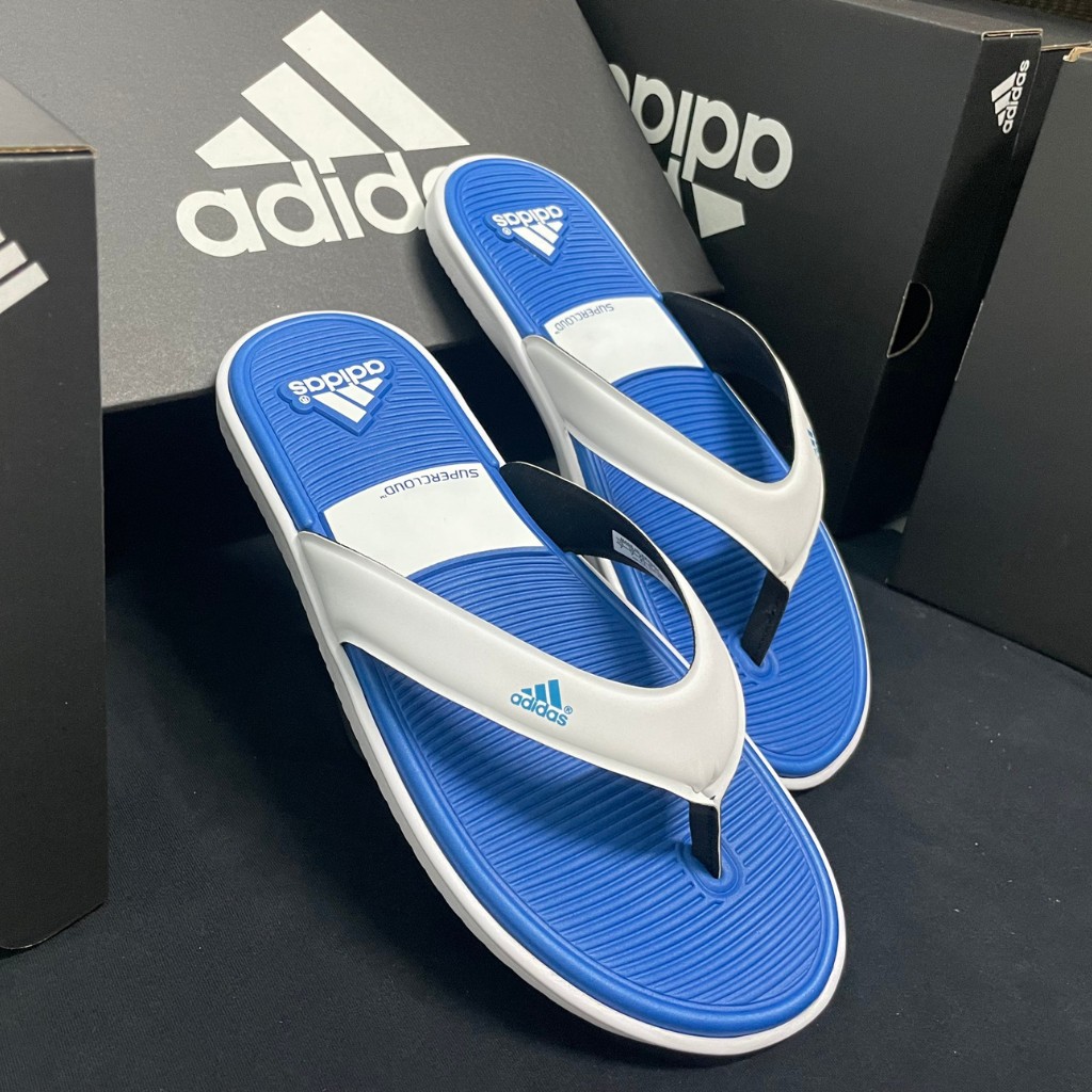 Dép kẹp/Dép xỏ ngón nam nữ Adidas trắng-xanh biển đế mềm, chống trượt/ Dép lào/ Flip-Flops/ Slipper
