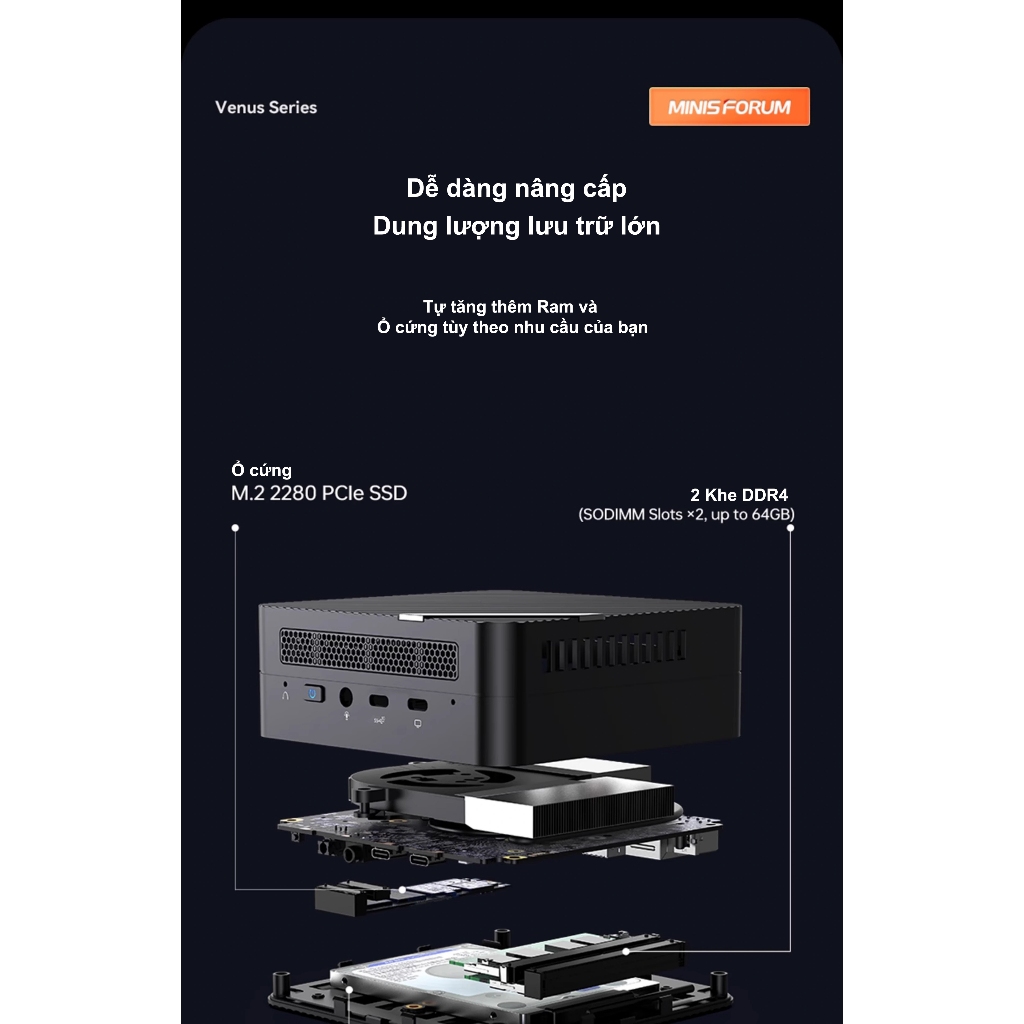 Mini PC AMD UM560xt, Mini PC MinisForum UM560 xt, venus series, AMD Ryzen 5600H, NUC miniforum UM560,máy tính mini AMD